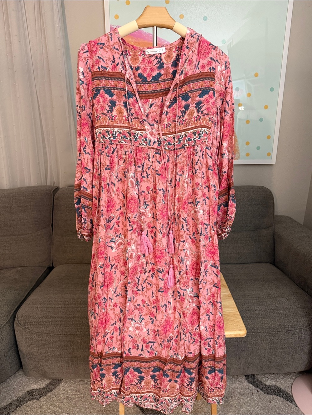 Bohemian Pink Floral Peasant Dress - Unknown Brand